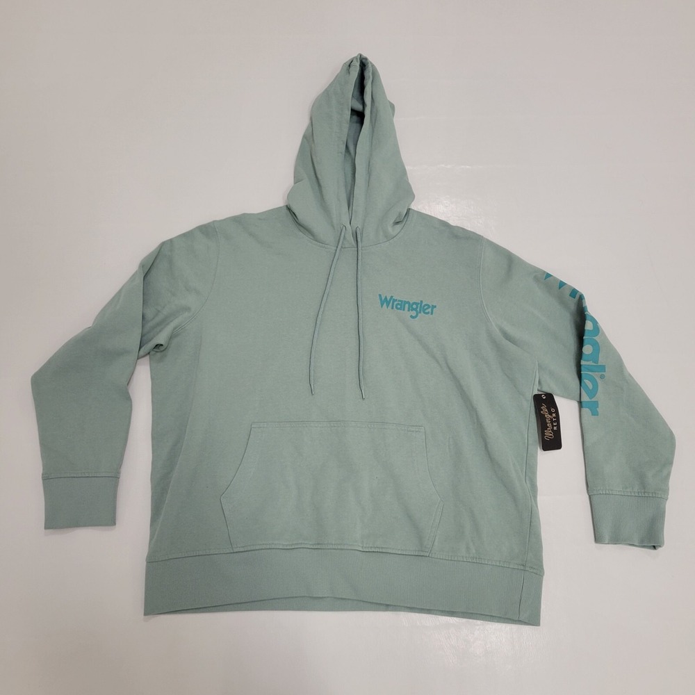 NEW Women's Wrangler Retro® Logo Arm Pullover Hoodie Blue Surf 112317301 Sz‎ XXL